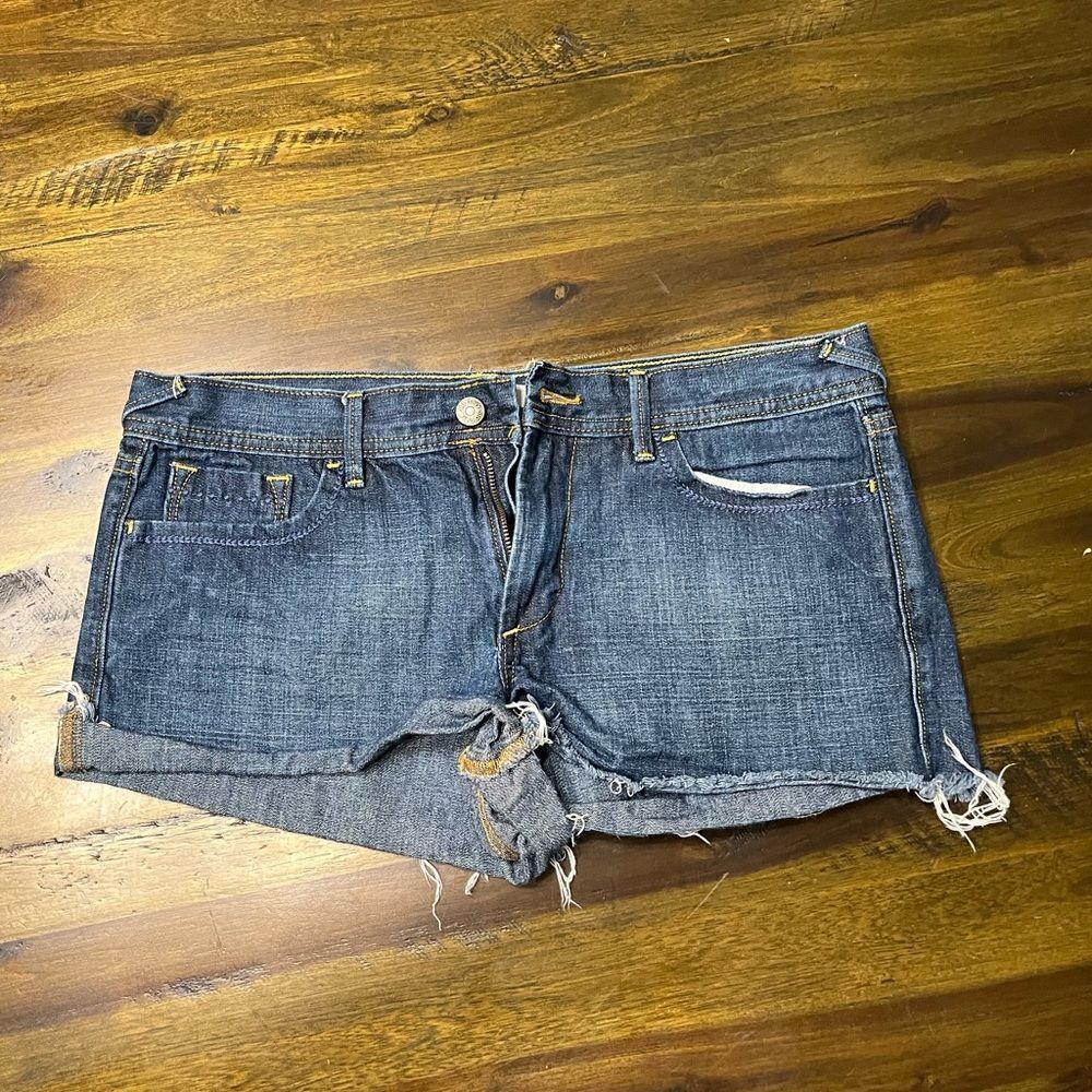 Old Navy Distressed, Mid Rise, Dark Wash, Denim Jean Shorts, Women's Size 10